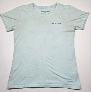 Life is Good Crusher Tee‎ Womens Small Fishing Boat Sunset Graphic T-Shirt